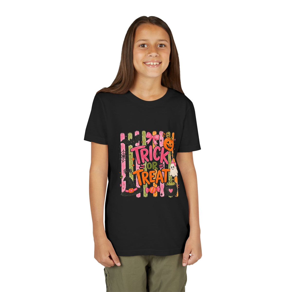 Trick or Treat Kids' Tee — Cute Halloween Pumpkin, Witch Hat & Candy Design