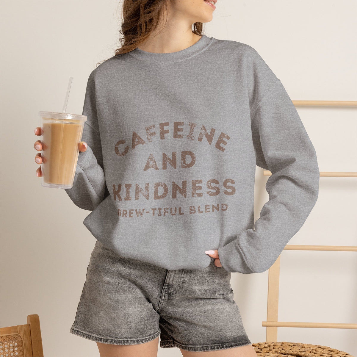 Caffeine and Kindness Crewneck Sweatshirt – Brew-tiful Blend Coffee Quote