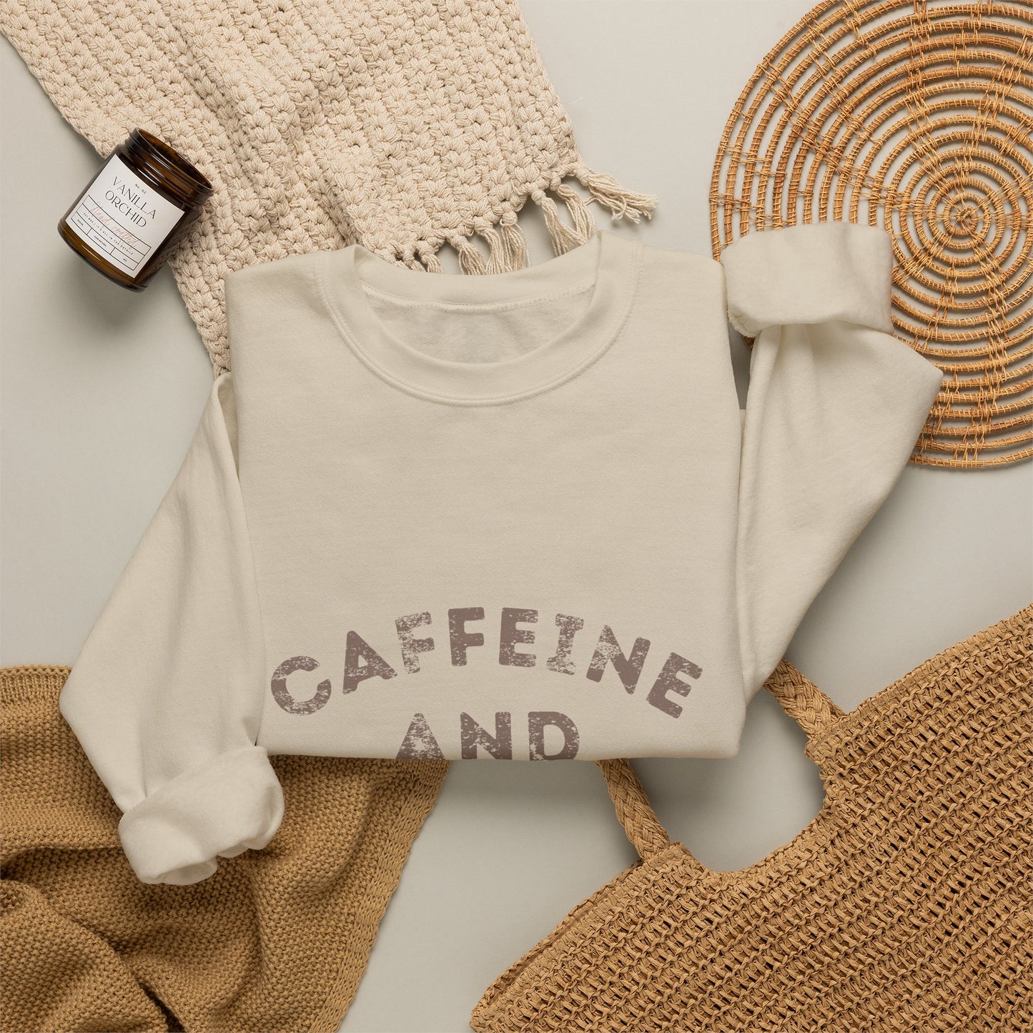 Caffeine and Kindness Crewneck Sweatshirt – Brew-tiful Blend Coffee Quote