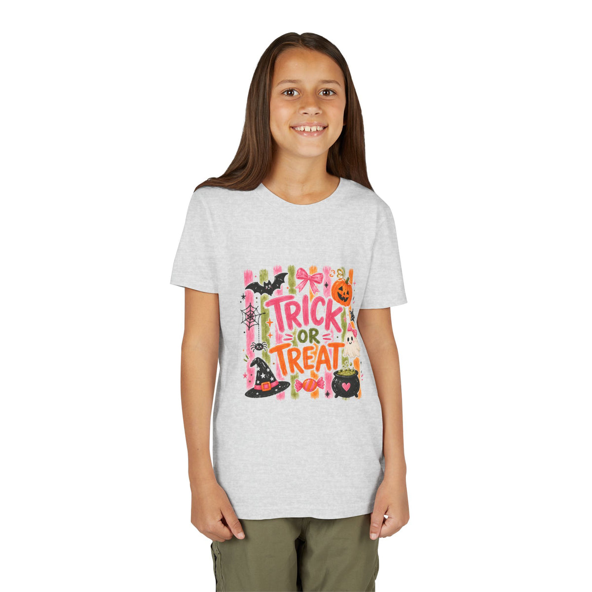 Trick or Treat Kids' Tee — Cute Halloween Pumpkin, Witch Hat & Candy Design
