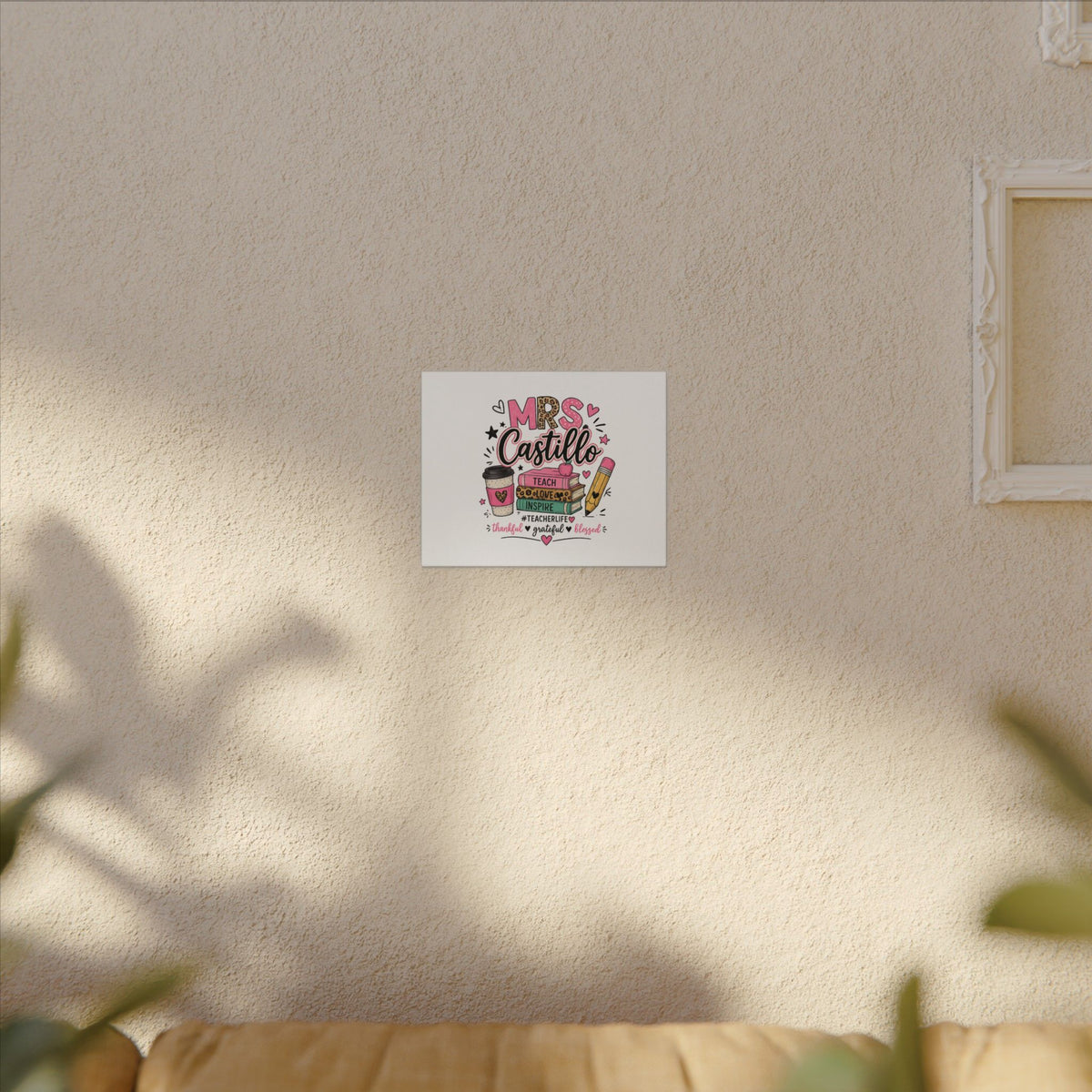 Personalized Teacher Canvas Print — "Mrs. Castillo" Cute Pink Teacher Life Decor