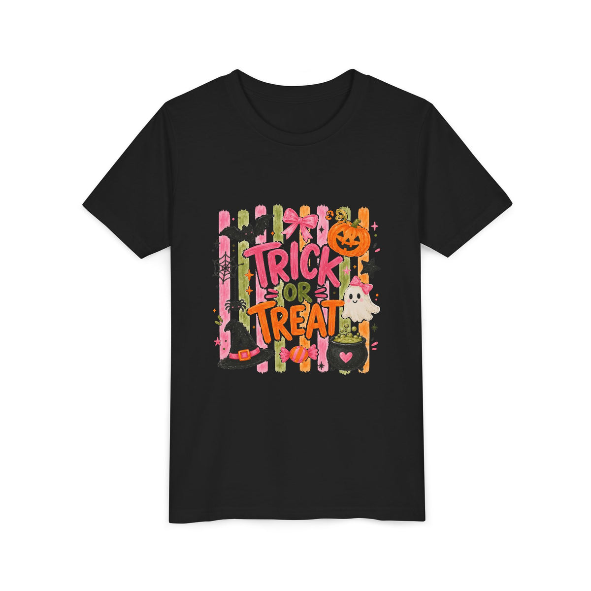 Trick or Treat Kids' Tee — Cute Halloween Pumpkin, Witch Hat & Candy Design