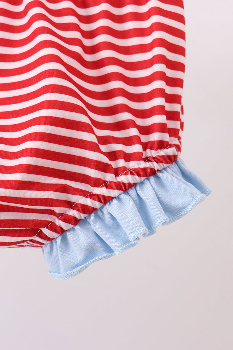 Blue God  Bless America Flag- french knot ruffle bloomer set